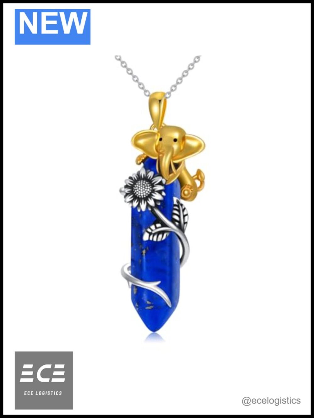 925 Sterling Silver Elephant Necklace Lapis Lazuli Reiki Pendant